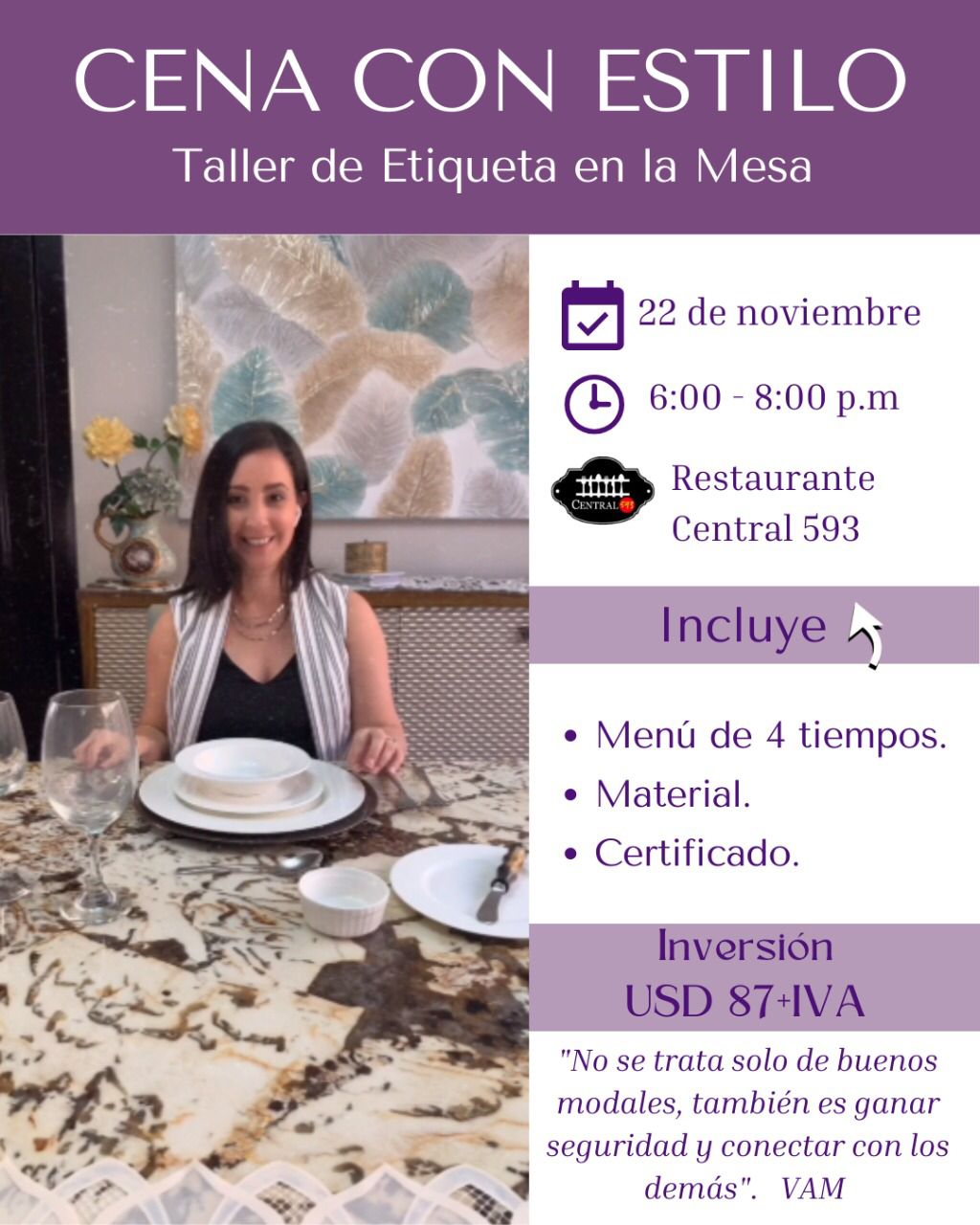 Cena con estilo taller de etiqueta en la mesa