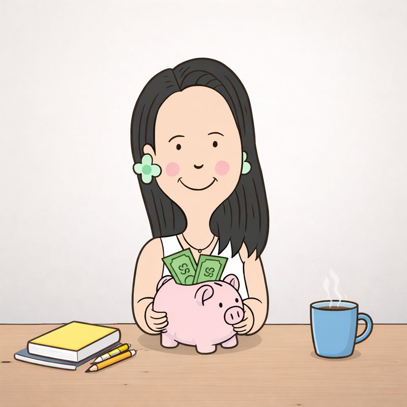 Mujer ahorrando dinero en su escritorio